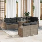 vidaXL Tuinbank Set met kussen 9 pcs Grijs Poly rattan, Tuin en Terras, Verzenden, Nieuw