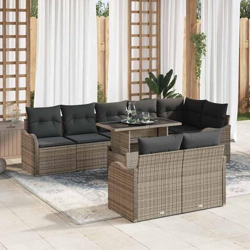 vidaXL Tuinbank Set met kussen 9 pcs Grijs Poly rattan, Tuin en Terras, Tuinsets en Loungesets, Nieuw, Verzenden
