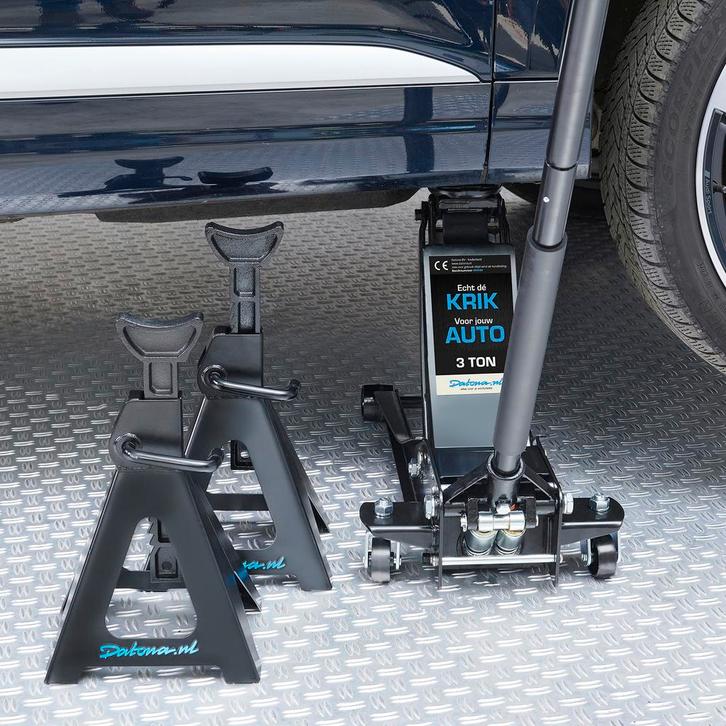 Datona Autokrik laag model 3 ton + assteunen 3 ton - Datona, Auto diversen, Krikken, Ophalen of Verzenden