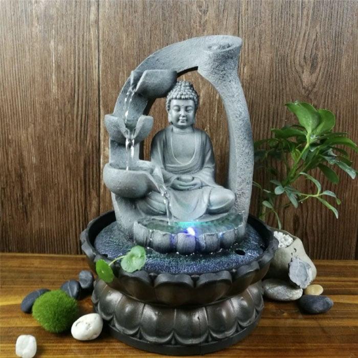 Boeddha Sier Waterval - LED Verlichting - Zen Garden Feng, Huis en Inrichting, Woonaccessoires | Wanddecoraties, Nieuw, Verzenden