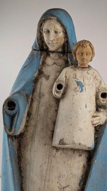 Statue, Processiebeeld Maria met kind - 47 cm - bois peint