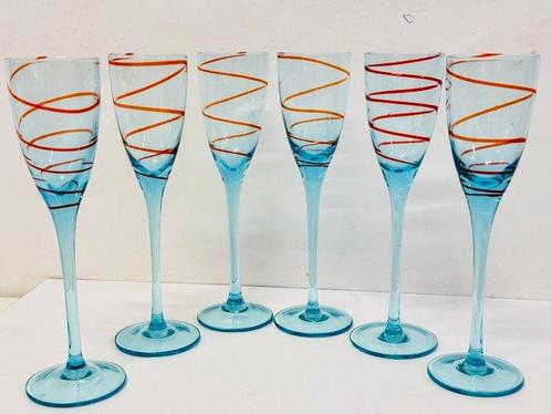 Champagneglas (6) - Champagne - Glas - Spiraal, Chic Set, Antiek en Kunst, Curiosa en Brocante