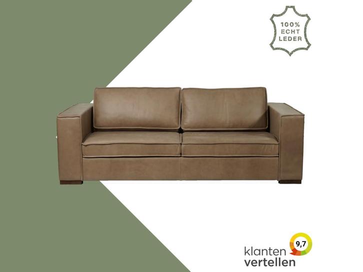 Leren bank Fine - 3 zits - Vintage Taupe (taupe/bruin) -, Antiek en Kunst, Antiek | Meubels | Stoelen en Sofa's, Ophalen of Verzenden