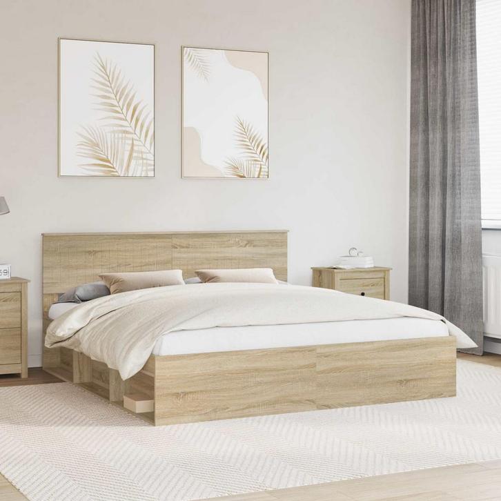 vidaXL Bedframe met hoofdeinde Sonoma 180 x 200 cm Massief, Huis en Inrichting, Slaapkamer | Bedden, Nieuw, Verzenden