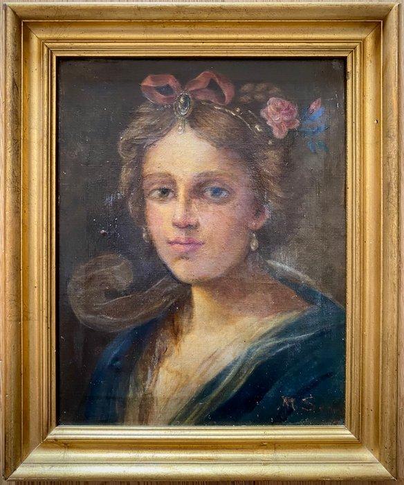 Scuola Italiana - Ritratto di fanciulla, Antiek en Kunst, Kunst | Schilderijen | Klassiek