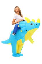KIMU® Opblaas Kostuum Triceratops Blauw Opblaasbaar Pak Dino, Ophalen of Verzenden