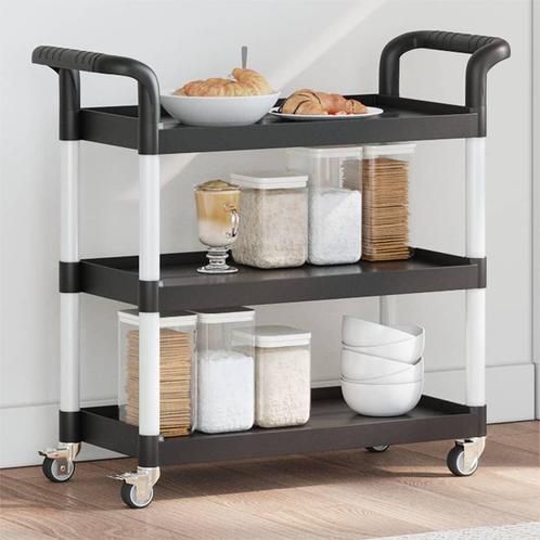 vidaXL Trolley 3-laags 77x34x72 cm aluminium zwart, Huis en Inrichting, Keuken | Keukenbenodigdheden, Nieuw, Verzenden