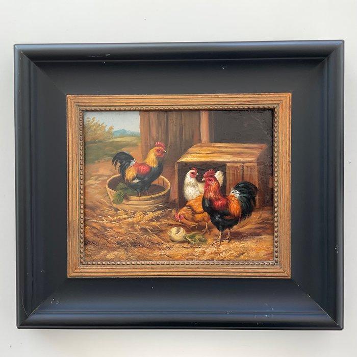 European school XX century - Scène de poulailler, Antiek en Kunst, Kunst | Schilderijen | Klassiek