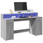 vidaXL Bureau met LED-verlichting 160x55x91 cm hout grijs, Verzenden, Nieuw