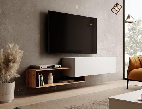 Meubella | TV-Meubel Wit eiken 210cm zwevend, Maison & Meubles, Armoires | Mobilier de télévision, Envoi