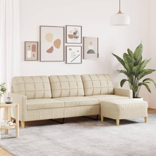 vidaXL Driezitsbank met voetenbank 210 cm stof crèmekleurig, Huis en Inrichting, Zetels | Zetels, Nieuw, Verzenden