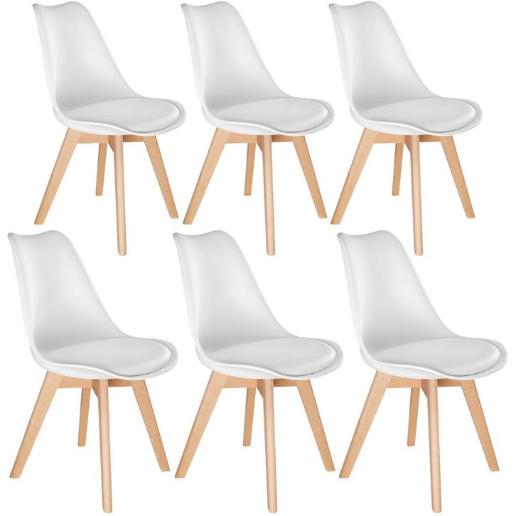 tectake Eetkamerstoelen Frederikke - wit/wit, Set van 6, Huis en Inrichting, Stoelen, Verzenden