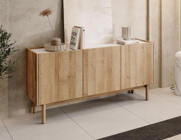 Meubella | Dressoir eiken 144x37x68 cm Scandinavisch, Huis en Inrichting, Kasten | Dressoirs, Verzenden, Nieuw, 25 tot 50 cm, 100 tot 150 cm