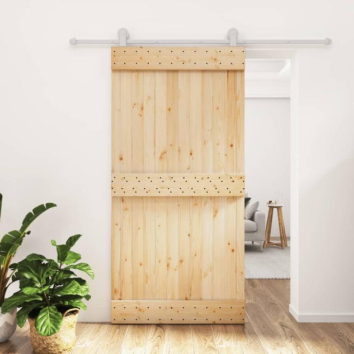 vidaXL Schuifdeur met beslag 100x210 cm massief grenenhout, Doe-het-zelf en Bouw, Deuren en Vliegenramen, Nieuw, Verzenden