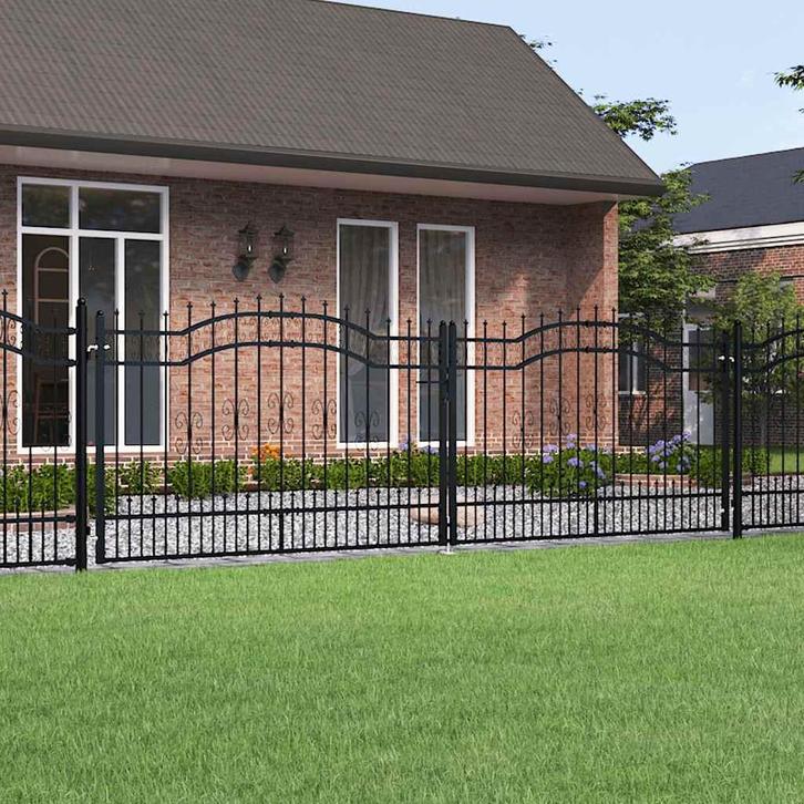 vidaXL Hekpoort met speerpunt zwart 406x125 cm gepoedercoat, Tuin en Terras, Tuinpoorten, Nieuw, Verzenden