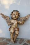 Beeld, putto/engel met glazen ogen - 63 cm - Barok stijl -