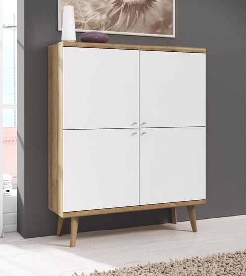 Dressoir Primavera - Wit - Licht eiken - 107 cm - Hoog, Huis en Inrichting, Kasten | Dressoirs, 25 tot 50 cm, Nieuw, 100 tot 150 cm