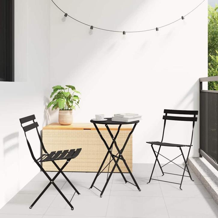 vidaXL Opvouwbare Bistroset 3 pcs Antraciet Staal, Tuin en Terras, Tuinsets en Loungesets, Nieuw, Verzenden