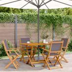 vidaXL Tuinstoelen 4 st inklapbaar massief hout en stof, Tuin en Terras, Tuinstoelen, Verzenden, Nieuw