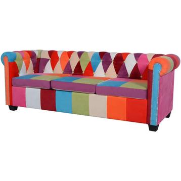 vidaXL Driezitsbank Chesterfield-stijl stof meerkleurig, Verzenden