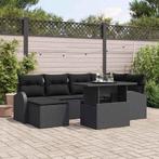 vidaXL Tuinbank Set 7 pcs Zwart Poly riet, poedercoated, Verzenden, Nieuw