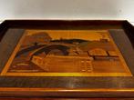 Dienblad - Hout, Glas - Vintage marquetry houten serveerblad