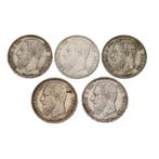 België. Leopold II (1865-1909). 5 Francs 1870/1873 (5 stuks)
