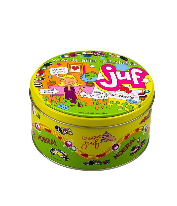 Snoeptrommel Juf 14cm, Hobby en Vrije tijd, Feestartikelen, Nieuw, Verzenden