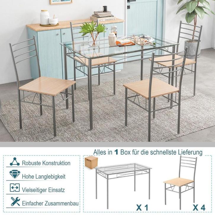 2dekans | Coast Tafel met 4 stoelen - Glazen blad - Max. 20, Huis en Inrichting, Tafels | Eettafels, Ophalen of Verzenden