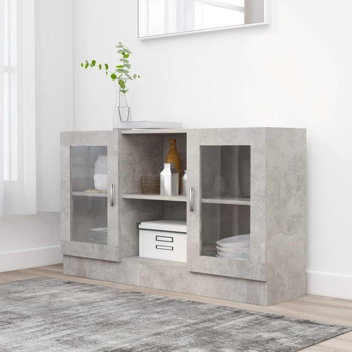 vidaXL Vitrinekast 120x30,5x70 cm bewerkt hout betongrijs, Huis en Inrichting, Kasten | Dressoirs, Nieuw, Verzenden