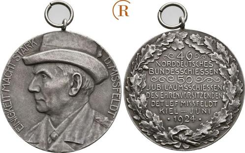 Zilver medaille Bundesschiessen 1924 Kiel Stadt:, Postzegels en Munten, Penningen en Medailles, Verzenden