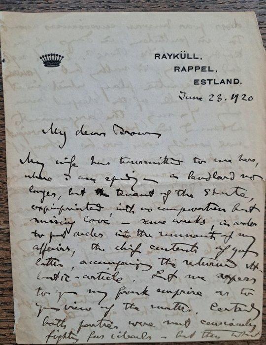 Hermann Keyserling (1880-1946) [philosophe] - Lettre de 1920, Verzamelen, Film en Tv