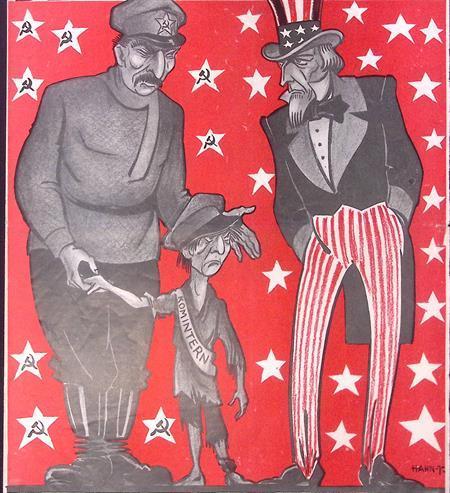 Het Komintern als vondeling op spotprent (lijst optie), Antiek en Kunst, Kunst | Litho's en Zeefdrukken, Verzenden