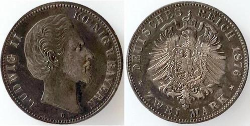 Duitsland 2 Markbayern 1876 D prfr/stgl Top Erstabschlag..., Postzegels en Munten, Munten | Europa | Niet-Euromunten, België, Verzenden