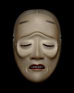 Signed Japan Wooden Noh Mask of Uba  -  - Sculpture Bois, Antiek en Kunst