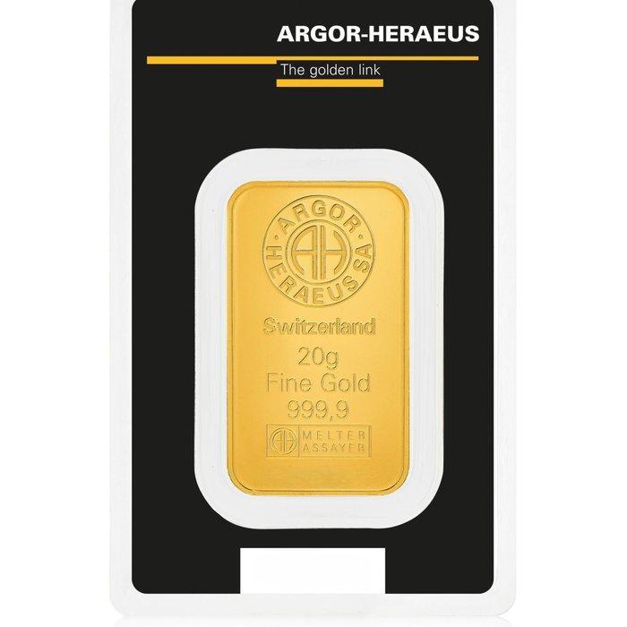 20 gram - Goud .999 - Argor-Heraeus Kinebar - Verzegeld en, Postzegels en Munten, Edelmetalen en Baren