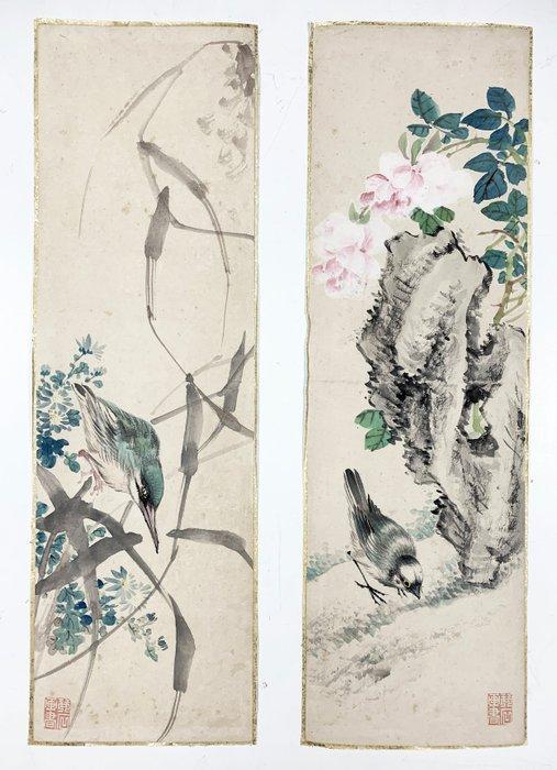 Flowers and Birds, Double Panels - Mori Kinseki, Antiquités & Art, Antiquités | Autres Antiquités
