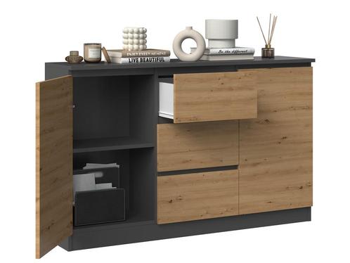Dressoir - 120 cm 3 lades Antraciet Eiken (Dressoirs), Huis en Inrichting, Kasten | Dressoirs, Nieuw, Met lade(s), Overige houtsoorten