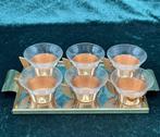 Schaal - Vintage theeservies van glas - 6 kopjes met, Antiek en Kunst