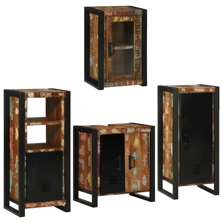 vidaXL Badkamermeubel Set 4 pcs Multikleur Massief, Huis en Inrichting, Badkamer | Badkamermeubels, Nieuw, Verzenden
