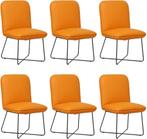 Set van 6 Oranje leren industriële design eetkamerstoelen -, Ophalen of Verzenden