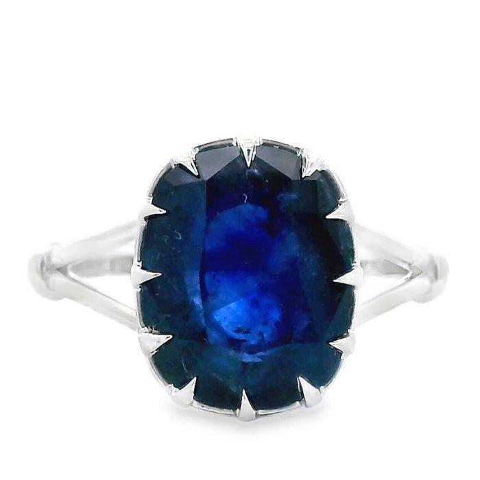 Ring - 14 karaat Witgoud - 4.94ct. tw. Saffier, Handtassen en Accessoires, Ringen