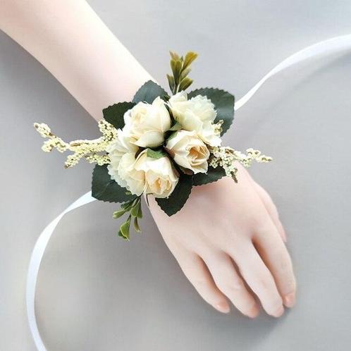 Luxe polscorsage champagne h kant en klaar lintsluiting, Huis en Inrichting, Woonaccessoires | Kunstplanten en Kunstbloemen, Nieuw
