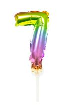 Folie Ballon Cijfer 7 Regenboog 13cm met Stokje, Nieuw, Verzenden