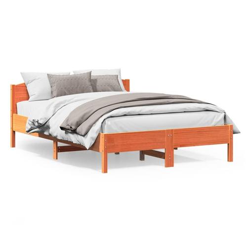 vidaXL Cadre de lit et tête de lit cire marron 120x200, Maison & Meubles, Chambre à coucher | Lits, Neuf, Envoi