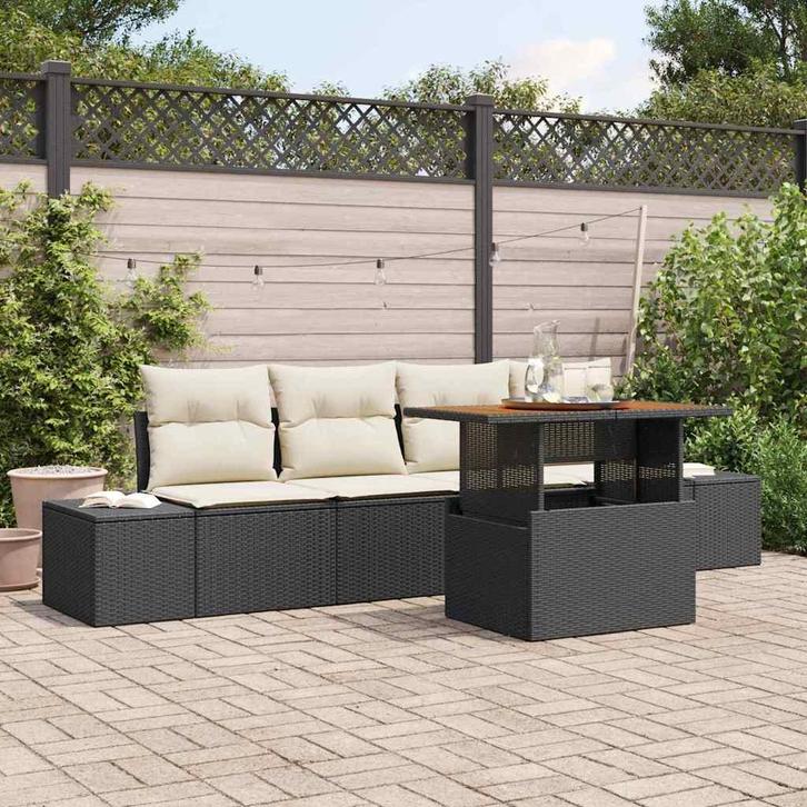 vidaXL Tuin Eettafel Set met kussen met kussen 5 pcs Zwart, Tuin en Terras, Tuinsets en Loungesets, Nieuw, Verzenden