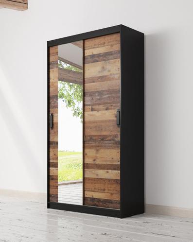 Halkast - Old wood - 110x45x200 met spiegel - Garderobekast