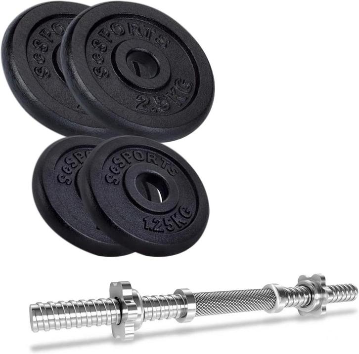 ScSPORTS® Dumbbell set - 10 kg, halterstang, chroom, halters, Huis en Inrichting, Overige Huis en Inrichting, Verzenden