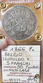 Belgique. Léopold II. 5 Franchi 1866 “F.” con punto, Postzegels en Munten