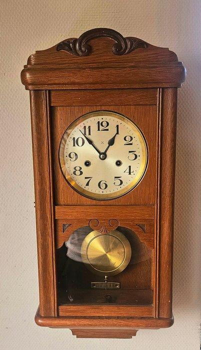 Wandklok -   Glas, Hout, Messing - 1930-1940, Antiek en Kunst, Antiek | Klokken